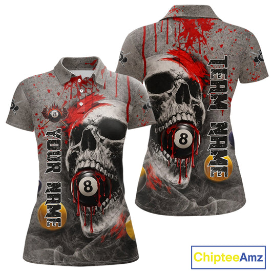 Grunge Skull Billiard Pool Shirts For Women Custom Red Dripping Ball 8 Billiard Team Jerseys NYN2301