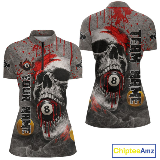 Grunge Skull Billiard Pool Shirts For Women Custom Red Dripping Ball 8 Billiard Team Jerseys NYN2301
