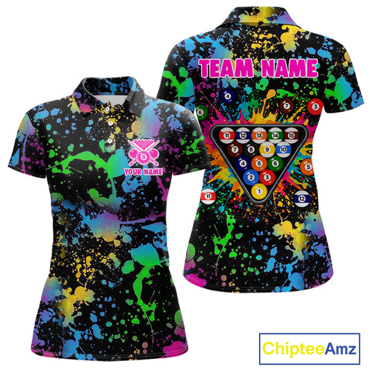 Funny 8 Ball Pool Colorful Paint Splash Custom Name Billiard Shirt For Women Billiard Team Jersey NYN2302