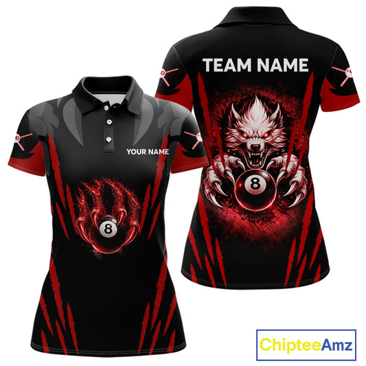 Black And Red Grunge Claws Wolf 8 Ball Pool Women Billiard Shirt Personalized Pool Balls Billiard Attire NYN2738