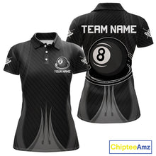 Load image into Gallery viewer, Black 8 Ball Pool Billiard Polo &amp; Quarter-Zip Shirt For Women Personalized Ball Billiard Team Attire NYN2746