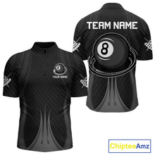 Load image into Gallery viewer, Black 8 Ball Pool Billiard Polo &amp; Quarter-Zip Shirt For Men Personalized Ball Billiard Team Attire NYN2746