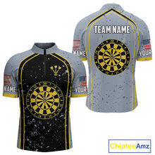 Load image into Gallery viewer, Custom Grey And Yellow US Flag Dartboard Dart Shirts For Men Patriotic Dart Team Jerseys NYN0042