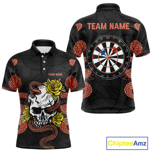 Custom Orange Cobra Roses Skull Dartboards Dart Shirts For Men, Dart Team Jerseys NYN0044