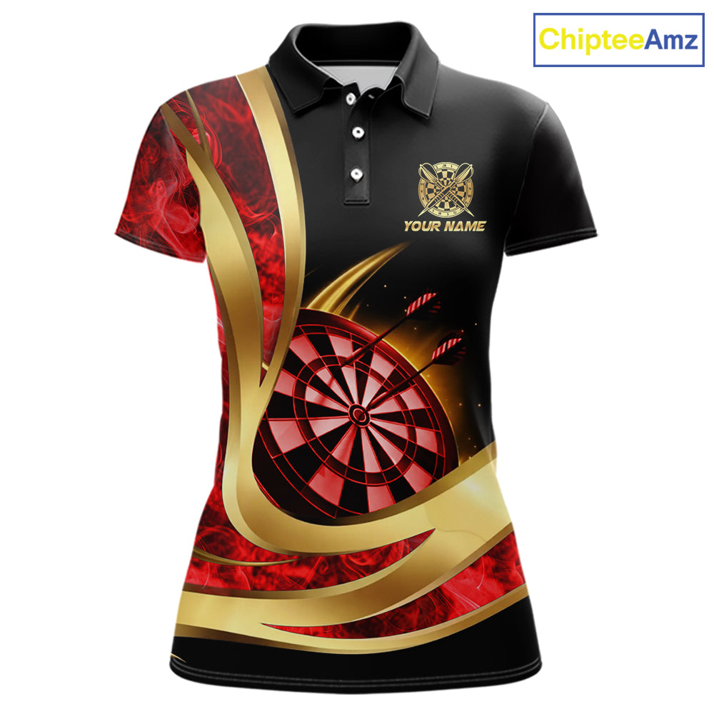 Personalized Red Flaming Thunder Darts Polo & 1/4-Zip Shirt For Women Gold Dart Team Dart Jerseys NYN2957