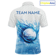 Load image into Gallery viewer, Custom Mens Golf Polo Shirts, Blue Splatter Golf Ball White Men Golf Polo Shirt, Best Golf Shirts NYN2961