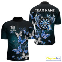 Load image into Gallery viewer, Blue butterfly dart 1/4-zip shirt for men custom darts team apparel
