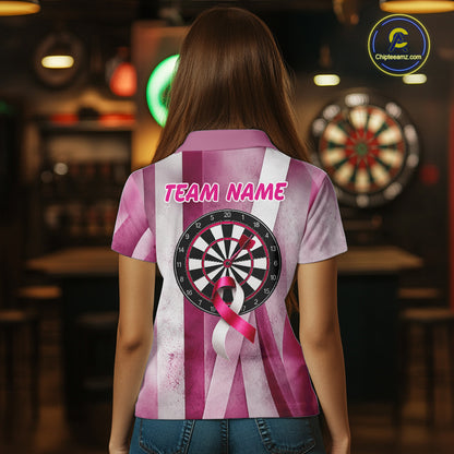 White & Pink Grunge Ribbon Dartboard Dart Shirt For Women Custom Breast Cancer Dart Team Jerseys NYN3353