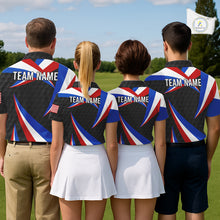 Load image into Gallery viewer, Golf team wearing matching black American flag golf polos for golf tournaments, league championships and corporate golf outings, symbolizing professionalism, unity and patriotism.