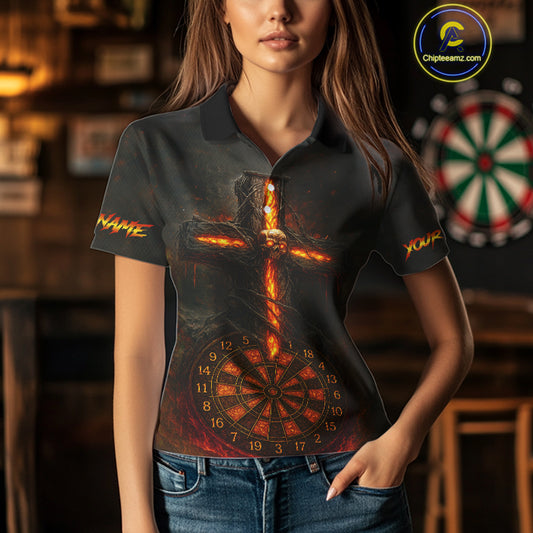 Custom Flames Skull Dartboard Halloween Polo Dart Shirt For Women Outfits Dart Team Jersey NYN0871