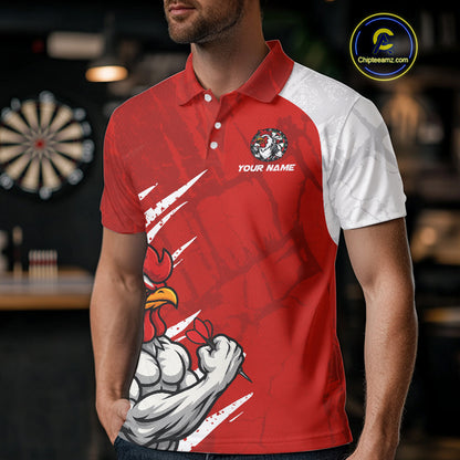 Custom White And Red Rooster Dartboard Dart Men Polo Shirt Funny Dart Team Jerseys NYN1540