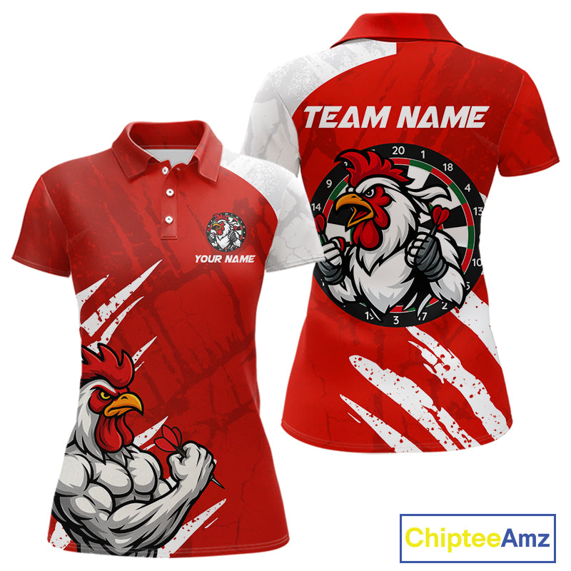 Custom White And Red Rooster Dartboard Dart Women Polo Shirt Funny Dart Team Jerseys NYN1540