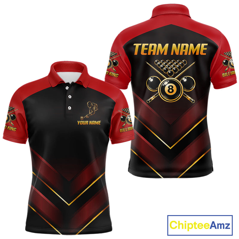 Custom Red Billiard Polo & Quarter-Zip Jerseys For Men Gold 8 Ball Pool Team Jersey NYN2314