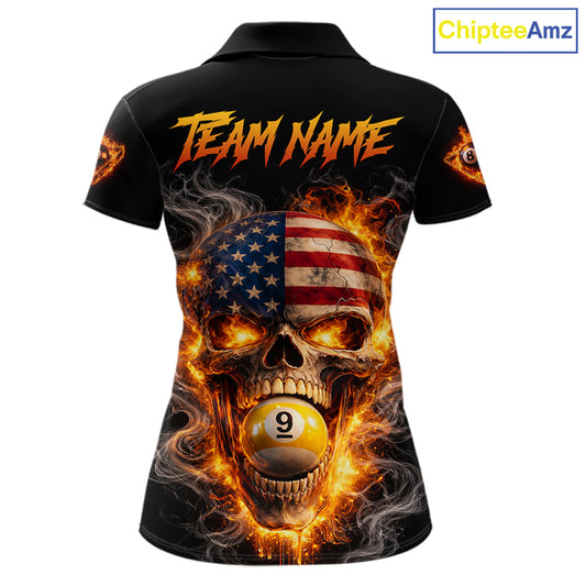 Skull Flaming Pool 8 Ball & 9 Ball Billiard Shirt For Women Personalized 3D Ball Billiard Attire NYN2586