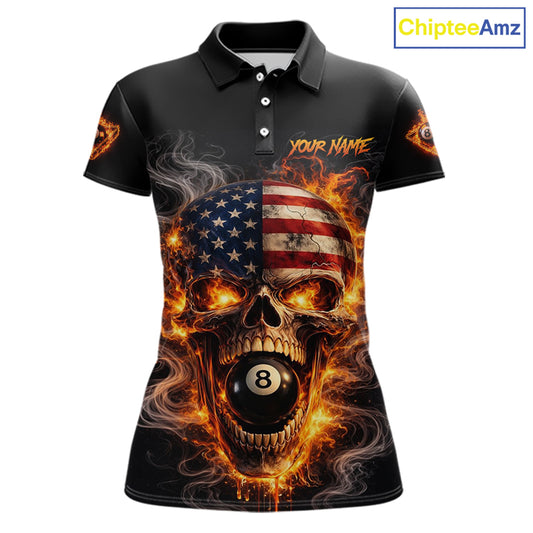 Skull Flaming Pool 8 Ball & 9 Ball Billiard Shirt For Women Personalized 3D Ball Billiard Attire NYN2586