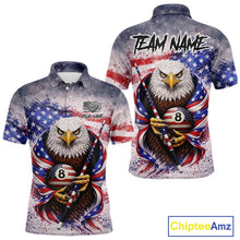 Load image into Gallery viewer, US Flag Grunge Eagle Pool 8 Ball &amp; Cue Billiard Shirt For Men Custom Patriotic Billiard Attire NYN2588