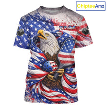 Load image into Gallery viewer, Custom Eagle US Flag Paint Pickleball Ball &amp; Paddle T-Shirt Patriotic Pickleball Jersey For Men NYN2580