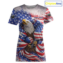 Load image into Gallery viewer, Custom Eagle US Flag Paint Pickleball Ball &amp; Paddle T-Shirt Patriotic Pickleball Jersey For Women NYN2580
