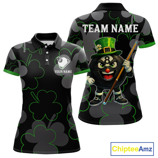 Green Grey Shamrock Funny 8 Ball Pool Women Billiard Shirt Custom St Patrick's Day Billiard Team Jerseys NYN2749