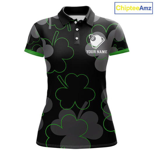 Green Grey Shamrock Funny 8 Ball Pool Women Billiard Shirt Custom St Patrick's Day Billiard Team Jerseys NYN2749