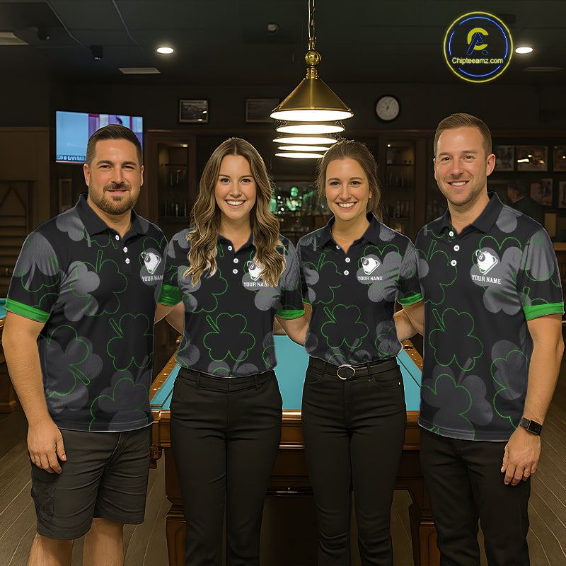 Green Grey Shamrock Funny 8 Ball Pool Women Billiard Shirt Custom St Patrick's Day Billiard Team Jerseys NYN2749