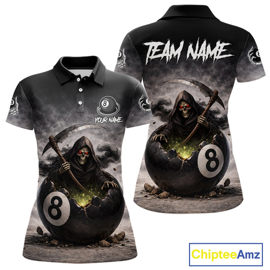 Grey Smoke Grim Reaper Cracked 8 Ball Pool Billiard Team Shirt Custom Billiard Jerseys For Women NYN2751