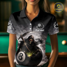 Load image into Gallery viewer, Grey Smoke Grim Reaper Cracked 8 Ball Pool Billiard Team Shirt Custom Billiard Jerseys For Women NYN2751