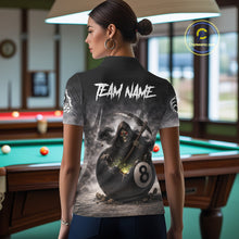 Load image into Gallery viewer, Grey Smoke Grim Reaper Cracked 8 Ball Pool Billiard Team Shirt Custom Billiard Jerseys For Women NYN2751