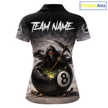 Load image into Gallery viewer, Grey Smoke Grim Reaper Cracked 8 Ball Pool Billiard Team Shirt Custom Billiard Jerseys For Women NYN2751