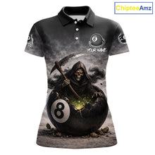 Load image into Gallery viewer, Grey Smoke Grim Reaper Cracked 8 Ball Pool Billiard Team Shirt Custom Billiard Jerseys For Women NYN2751