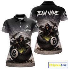 Load image into Gallery viewer, Grey Smoke Grim Reaper Cracked 8 Ball Pool Billiard Team Shirt Custom Billiard Jerseys For Women NYN2751