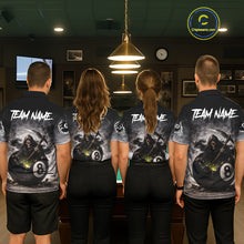 Load image into Gallery viewer, Grey Smoke Grim Reaper Cracked 8 Ball Pool Billiard Team Shirt Custom Billiard Jerseys For Women NYN2751