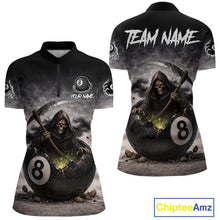 Load image into Gallery viewer, Grey Smoke Grim Reaper Cracked 8 Ball Pool Billiard Team Shirt Custom Billiard Jerseys For Women NYN2751