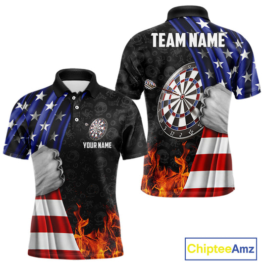 Custom Flame Dartboard Patriotic Dart Shirts For Men American Flag Dart Team Jerseys NYN0047