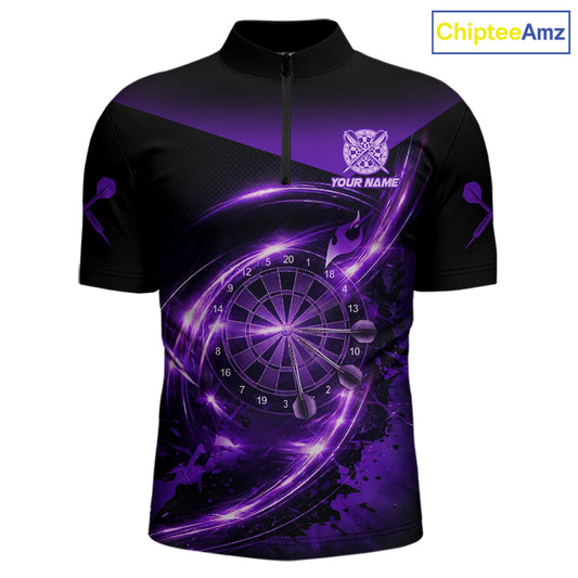 Thunder Purple Dartboard Men Dart Polo & 1/4-Zip Shirt Custom Name Splatter Dart Jersey For Darters NYN2964