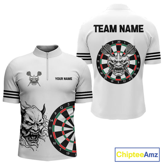 White Demon Head & Darts Arrow Darts Team Shirt For Men - Customizable Name NYN0393