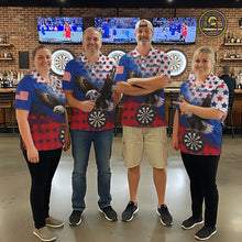 Load image into Gallery viewer, Custom Grunge Patriotic Darts Jersey For Men Red, Blue And White American Flag Eagle Dart Shirt NYN3368