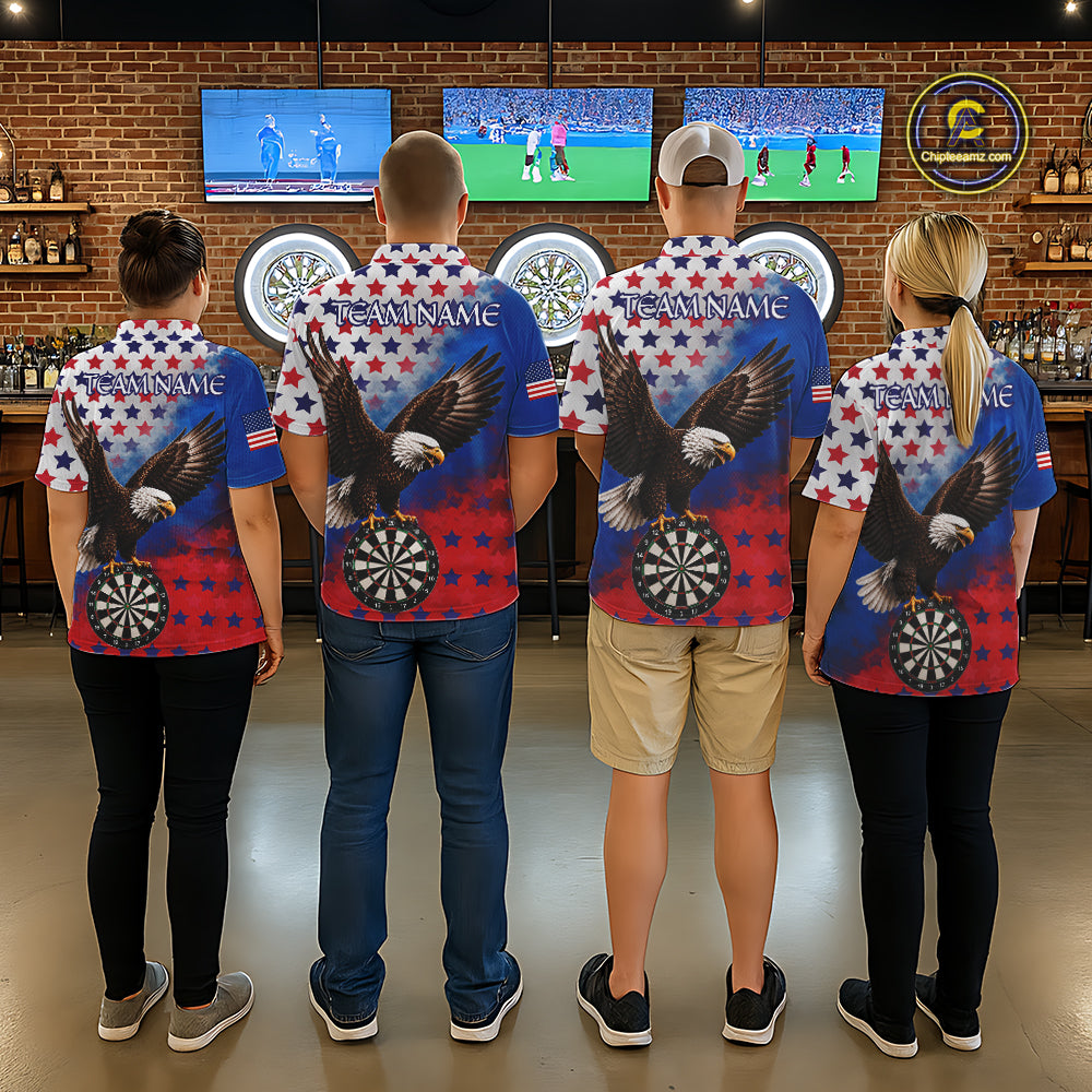 Custom Grunge Patriotic Darts Jersey For Men Red, Blue And White American Flag Eagle Dart Shirt NYN3368