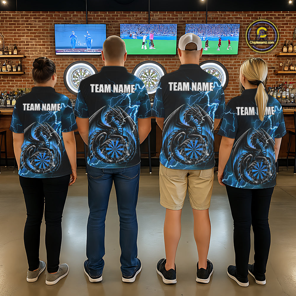Personalized Men Dragon Dart Polo 1/4-Zip Shirt Custom Name Team Thunder Dragon Dart Jersey | Blue NYN3370