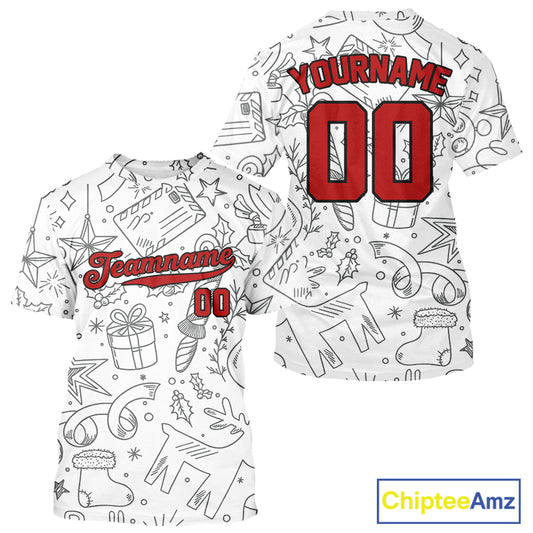 Custom White Christmas Baseball T-Shirt For Men Funny Xmas Baseball Tournament Jersey NYN1285