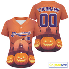 Load image into Gallery viewer, Custom Women's Pumpkin Orange Halloween Baseball Jersey, Halloween Gifts For Baseball Lovers NYN1287