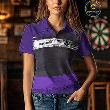 Load image into Gallery viewer, Custom Grunge Black And Purple Dripping Dartboard Dart Team Women Polo Shirt NYN1549