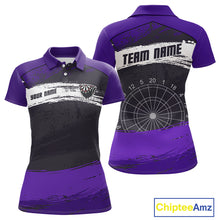 Load image into Gallery viewer, Custom Grunge Black And Purple Dripping Dartboard Dart Team Women Polo Shirt NYN1549