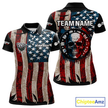 Load image into Gallery viewer, Colorful Skull Grunge Dartboard US Flag Dart Women Polo Shirt, Patriotic Dart Jerseys NYN1556