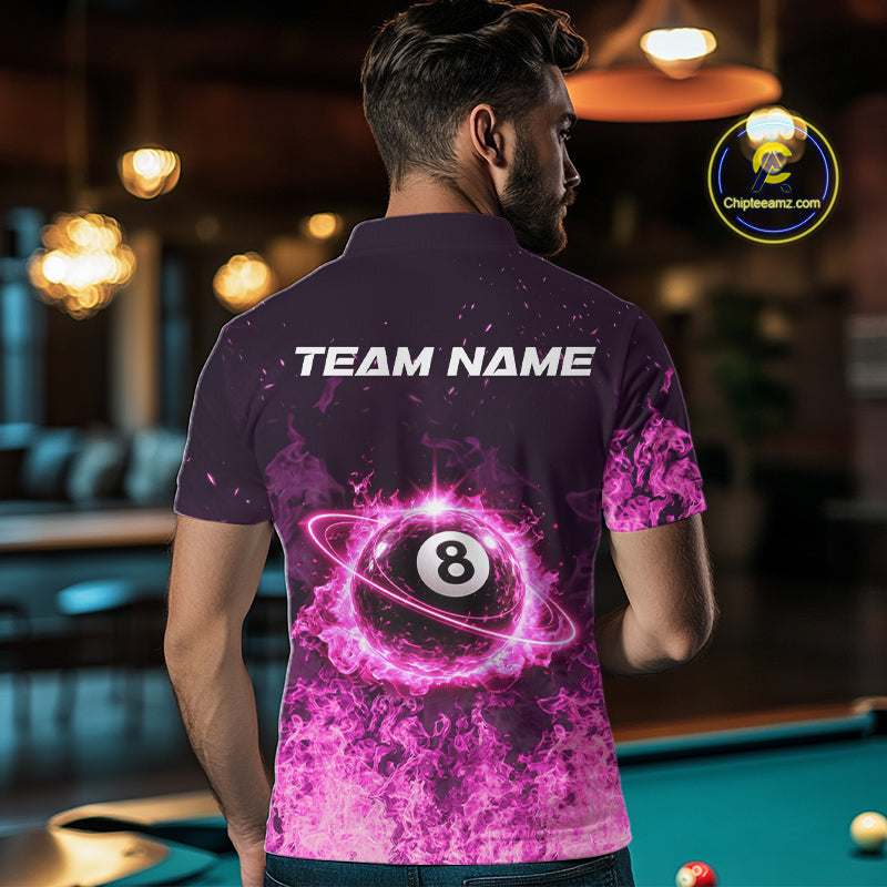 Custom Pink Flaming 8 Ball Light Men's Billiard Shirts Personalized Billiard Attire Gifts NYN2325