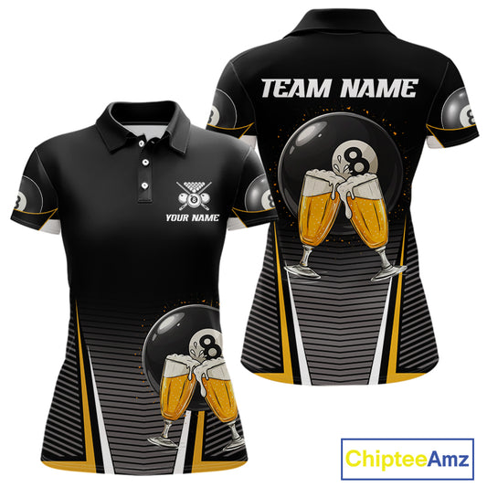 Custom Funny Cheer Beer & 8 Ball Women's Billiard Shirts Personalized Billiard Apparel Gifts NYN2326