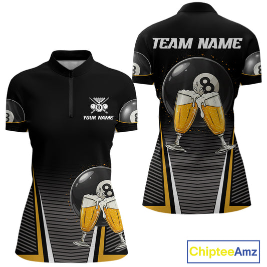 Custom Funny Cheer Beer & 8 Ball Women's Billiard Shirts Personalized Billiard Apparel Gifts NYN2326