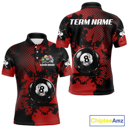 Custom Red Grunge Ball Billiard Shirts For Men Personalized Ball 8 Billiard Attire Gifts NYN2328