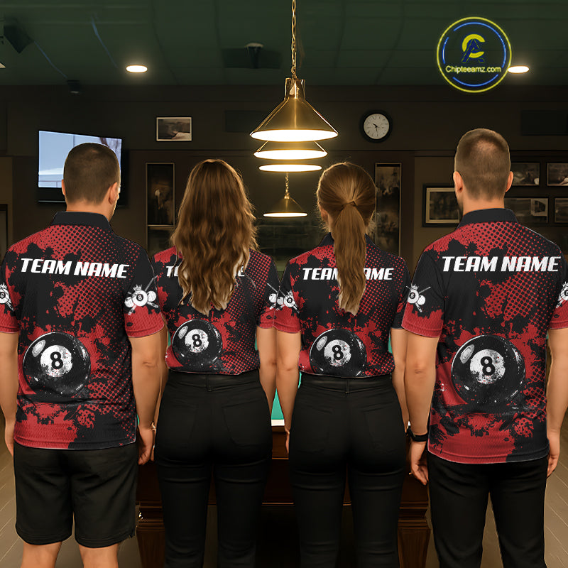 Custom Red Grunge Ball Billiard Shirts For Women Personalized Ball 8 Billiard Attire Gifts NYN2328