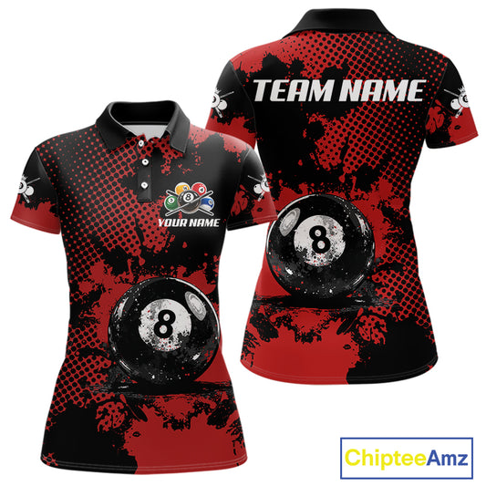 Custom Red Grunge Ball Billiard Shirts For Women Personalized Ball 8 Billiard Attire Gifts NYN2328